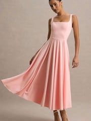 Club L London Pink Strappy Volume Hem Midi Dress - Image 4 of 5