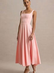 Club L London Pink Strappy Volume Hem Midi Dress - Image 5 of 5