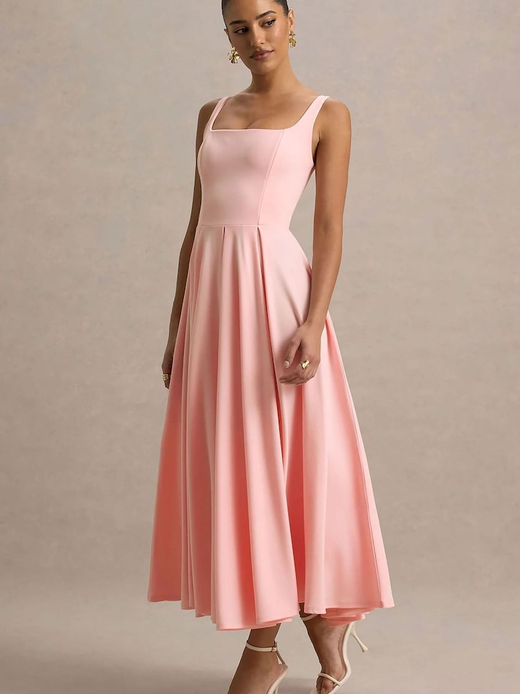 Club L London Pink Strappy Volume Hem Midi Dress - Image 5 of 5
