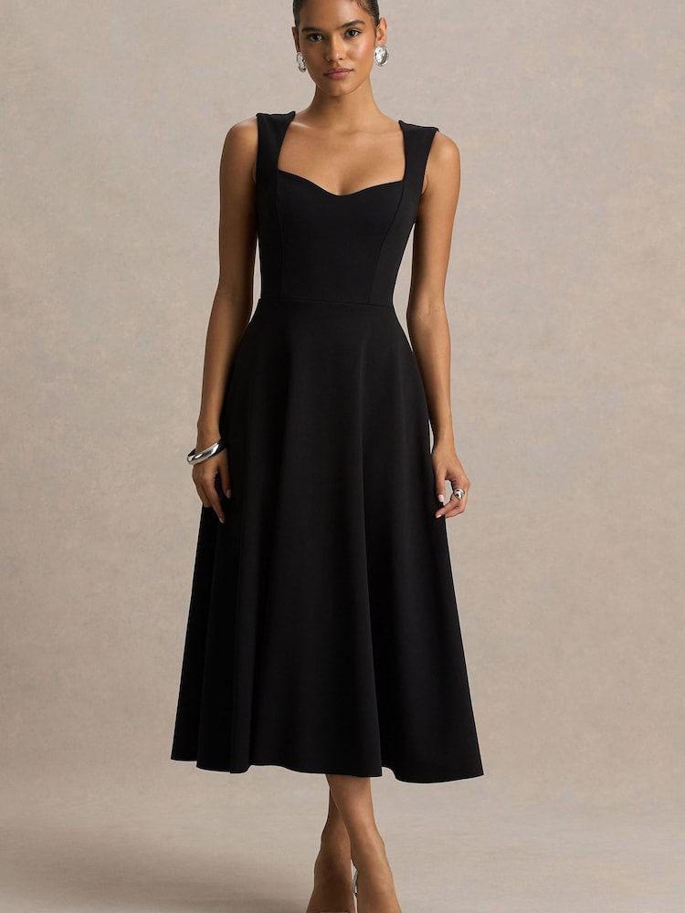 Club L London Black Andromeda Sweetheart Neck Midi Dress - Image 1 of 6