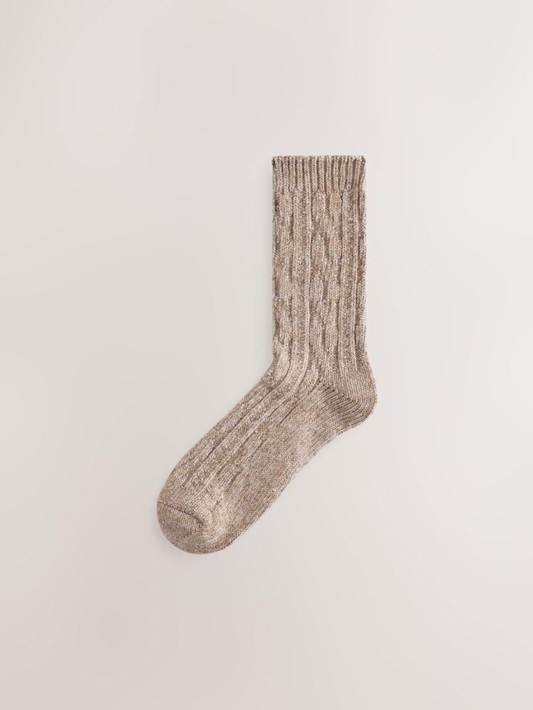 Rust Brown/Neutral Sparkle Knitted Ankle Socks 2 Pack - Image 2 of 5 Rust Brown/Neutral Sparkle Knitted Ankle Socks 2 Pack - Image 2 of 5