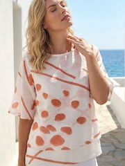 Roman White Abstract Layered Tunic Top - Image 1 of 4