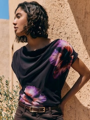 Friends Like These Brown Draped Mesh Floral Print Top - Image 3 of 6