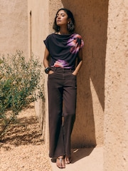 Friends Like These Brown Draped Mesh Floral Print Top - Image 4 of 6