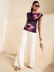 Friends Like These Brown Draped Mesh Floral Print Top - Image 5 of 6