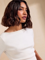 Friends Like These Ivory Short Sleeve Ribbed Boat Neck T-Shirt - Image 3 of 5