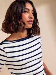 Friends Like These Navy Stripe Short Sleeve Ribbed Boat Neck T-Shirt - Image 3 of 5