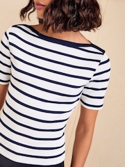 Friends Like These Navy Stripe Short Sleeve Ribbed Boat Neck T-Shirt - Image 4 of 5