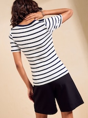 Friends Like These Navy Stripe Short Sleeve Ribbed Boat Neck T-Shirt - Image 5 of 5