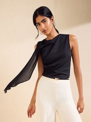 Friends Like These Black Chiffon Drape Sleeveless Top - Image 1 of 6