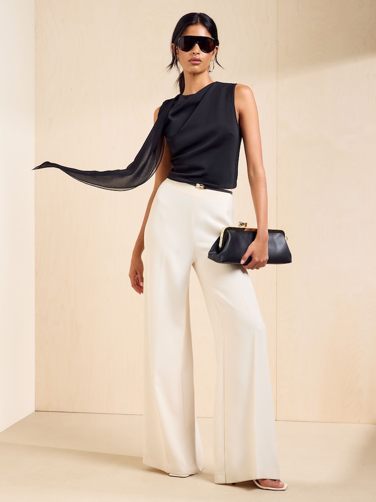Friends Like These Black Chiffon Drape Sleeveless Top - Image 2 of 6