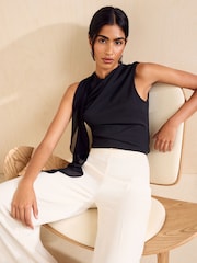 Friends Like These Black Chiffon Drape Sleeveless Top - Image 3 of 6