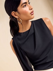 Friends Like These Black Chiffon Drape Sleeveless Top - Image 4 of 6