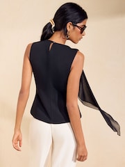 Friends Like These Black Chiffon Drape Sleeveless Top - Image 6 of 6