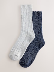 Navy Blue/Silver Grey Sparkle Knitted Ankle Socks 2 Pack - Image 1 of 5