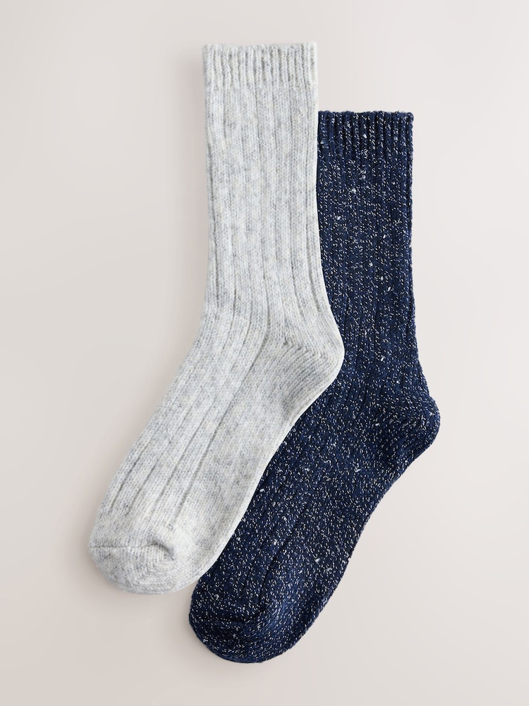 Navy Blue/Silver Grey Sparkle Knitted Ankle Socks 2 Pack - Image 1 of 5 Navy Blue/Silver Grey Sparkle Knitted Ankle Socks 2 Pack - Image 1 of 5