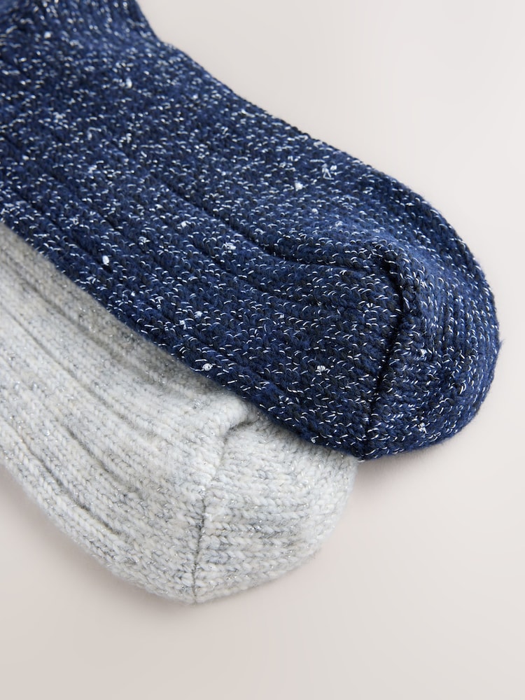 Navy Blue/Silver Grey Sparkle Knitted Ankle Socks 2 Pack - Image 5 of 5 Navy Blue/Silver Grey Sparkle Knitted Ankle Socks 2 Pack - Image 5 of 5