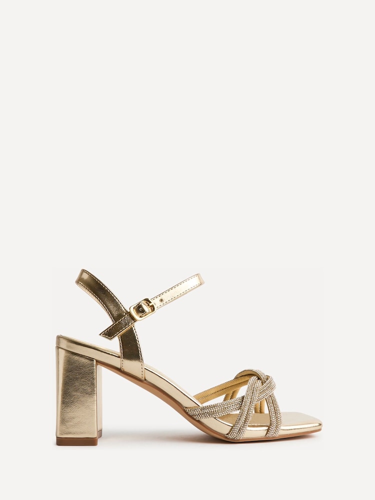 Linzi Gold Gemini Diamante Block Heeled Sandals - Image 2 of 6 Linzi Gold Gemini Diamante Block Heeled Sandals - Image 2 of 6