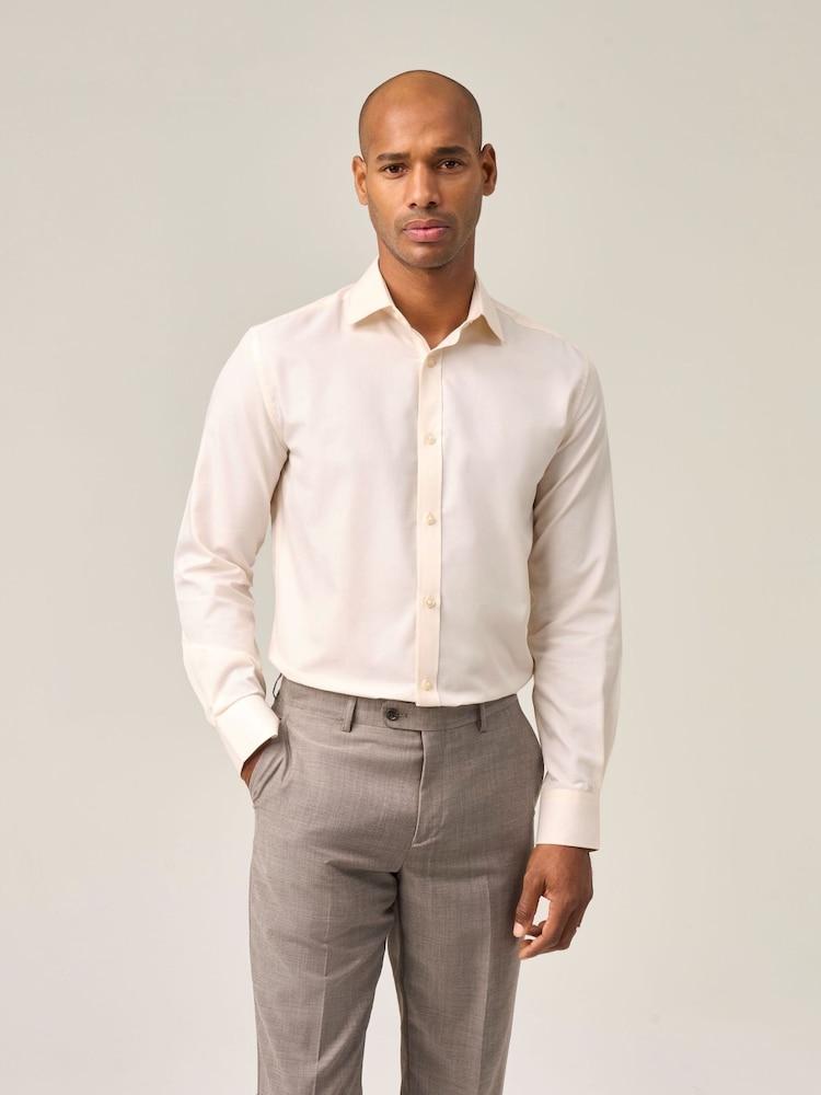 Skopes Cream Tailored Fit 100% Cotton Double Cuff Dobby Shirt - Image 1 of 6