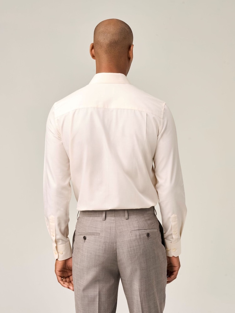 Skopes Cream Tailored Fit 100% Cotton Double Cuff Dobby Shirt - Image 2 of 6