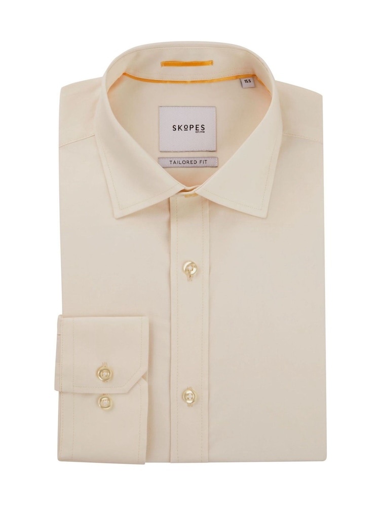 Skopes Cream Tailored Fit 100% Cotton Double Cuff Dobby Shirt - Image 6 of 6