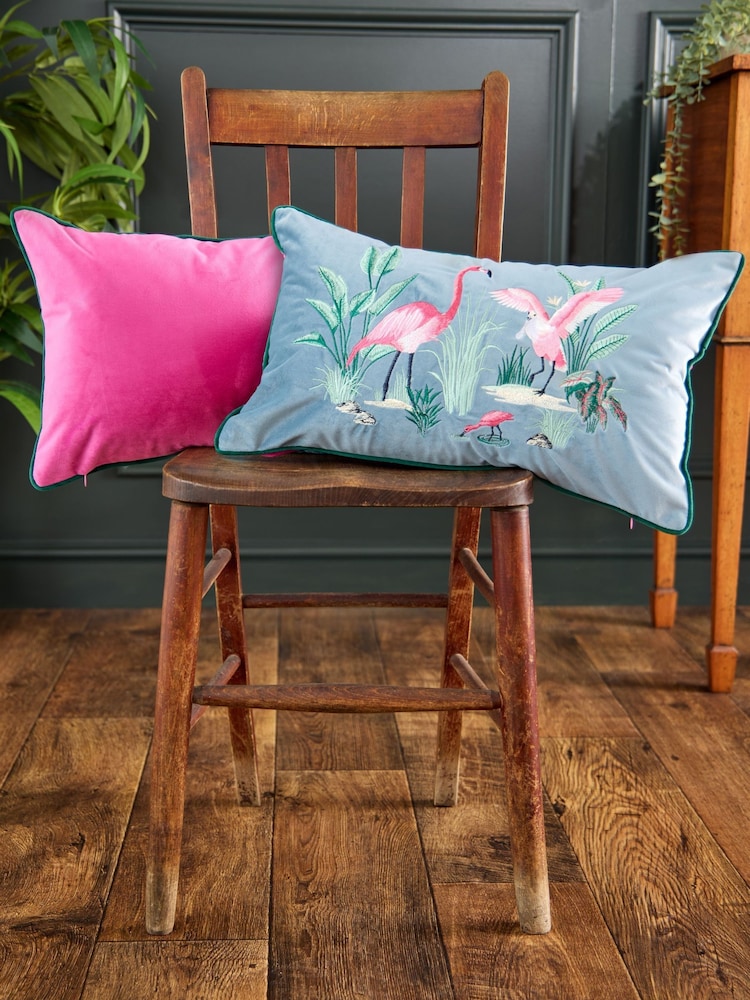 Joe Browns Blue Flamingo Frenzy Embroidered Cushion - Image 1 of 6 Joe Browns Blue Flamingo Frenzy Embroidered Cushion - Image 1 of 6