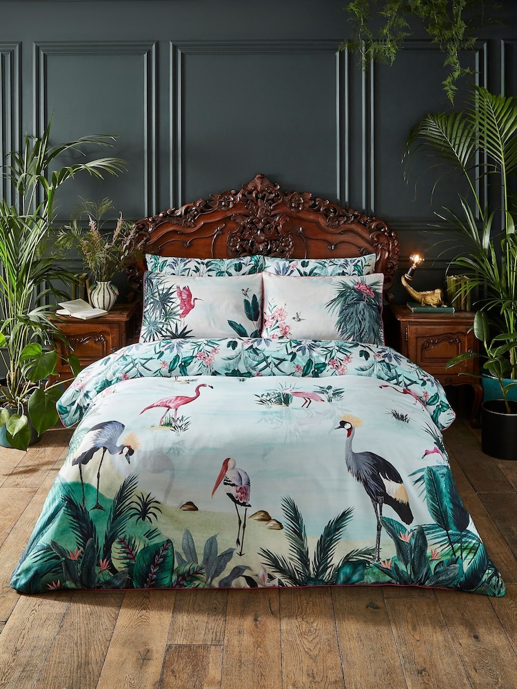 Joe Browns Aqua Flamingo Frenzy Cotton Sateen Reversible Duvet Cover and Pillowcase Set - Image 1 of 7