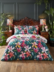 Joe Browns White or Green Orchid Oasis Cotton Sateen Reversible Duvet Cover and Pillowcase Set - Image 2 of 6