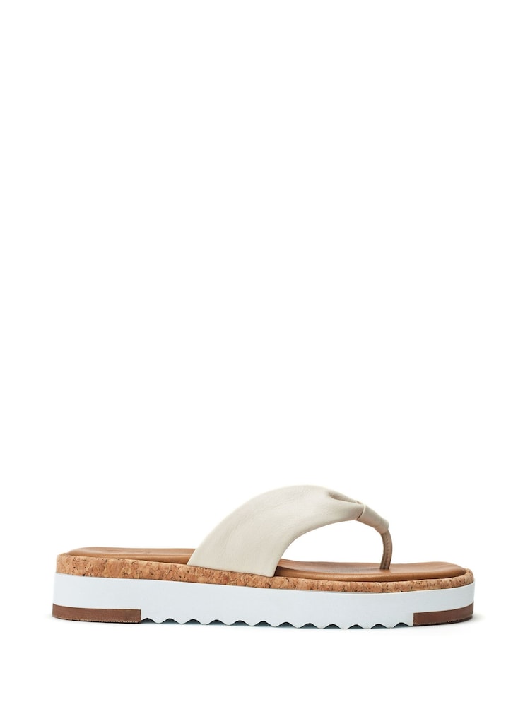 Moda in Pelle White Kadence Leather Toe Post Low Wedge Sandals - Image 1 of 4 Moda in Pelle White Kadence Leather Toe Post Low Wedge Sandals - Image 1 of 4