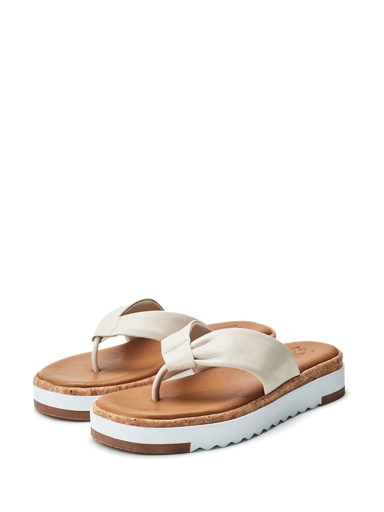 Moda in Pelle White Kadence Leather Toe Post Low Wedge Sandals - Image 2 of 4 Moda in Pelle White Kadence Leather Toe Post Low Wedge Sandals - Image 2 of 4