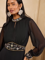 Love & Roses X V&A Black Petite Embellished Column Midi Dress - Image 2 of 7
