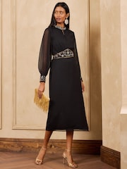 Love & Roses X V&A Black Petite Embellished Column Midi Dress - Image 3 of 7