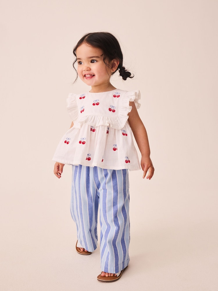 Blue Stripe & Red Cherries Trouser and Sleeveless Blouse Set (3mths-8yrs) - Image 2 of 4 Blue Stripe & Red Cherries Trouser and Sleeveless Blouse Set (3mths-8yrs) - Image 2 of 4