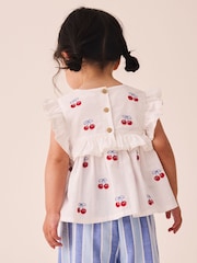 Blue Stripe & Red Cherries Trouser and Sleeveless Blouse Set (3mths-8yrs) - Image 3 of 4