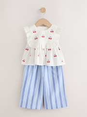 Blue Stripe & Red Cherries - Trouser and Sleeveless Blouse Set (3mths-8yrs) - Larawan 5 ng 9