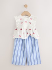 Blue Stripe & Red Cherries - Trouser and Sleeveless Blouse Set (3mths-8yrs) - Larawan 6 ng 9