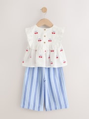 Blue Stripe & Red Cherries - Trouser and Sleeveless Blouse Set (3mths-8yrs) - Larawan 7 ng 9