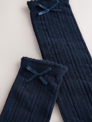 Clarks Navy Clarks Back To School Bow Knee High Socks 2 Pack - Image 4 of 5
