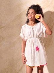 Lipsy Bright White Jersey Broderie Kaftan (5-16yrs) - Image 3 of 5