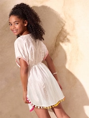Lipsy Bright White Jersey Broderie Kaftan (5-16yrs) - Image 4 of 5