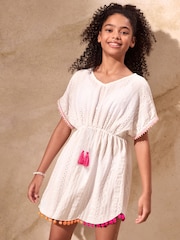Lipsy Bright White Jersey Broderie Kaftan (5-16yrs) - Image 5 of 5