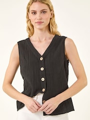 Roman Black V-Neck Button Detail Vest - Image 2 of 5