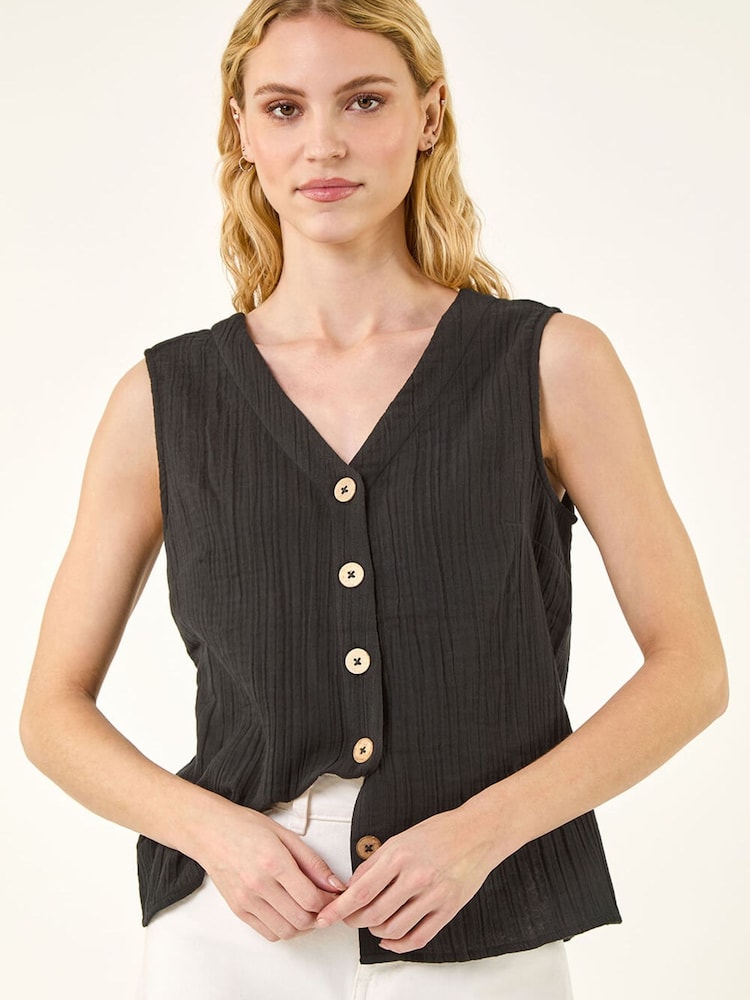 Roman Black V-Neck Button Detail Vest - Image 2 of 5