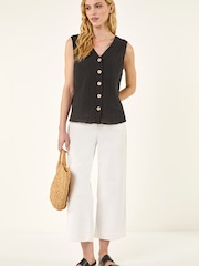 Roman Black V-Neck Button Detail Vest - Image 4 of 5