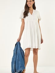 Roman White Embroidered V-Neck Dress - Image 2 of 5