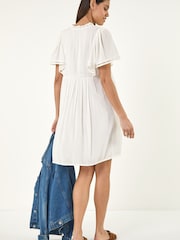 Roman White Embroidered V-Neck Dress - Image 3 of 5