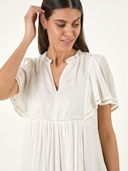 Roman White Embroidered V-Neck Dress - Image 4 of 5