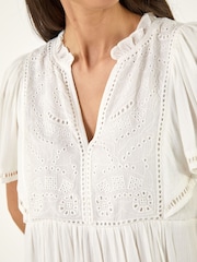 Roman White Embroidered V-Neck Dress - Image 5 of 5