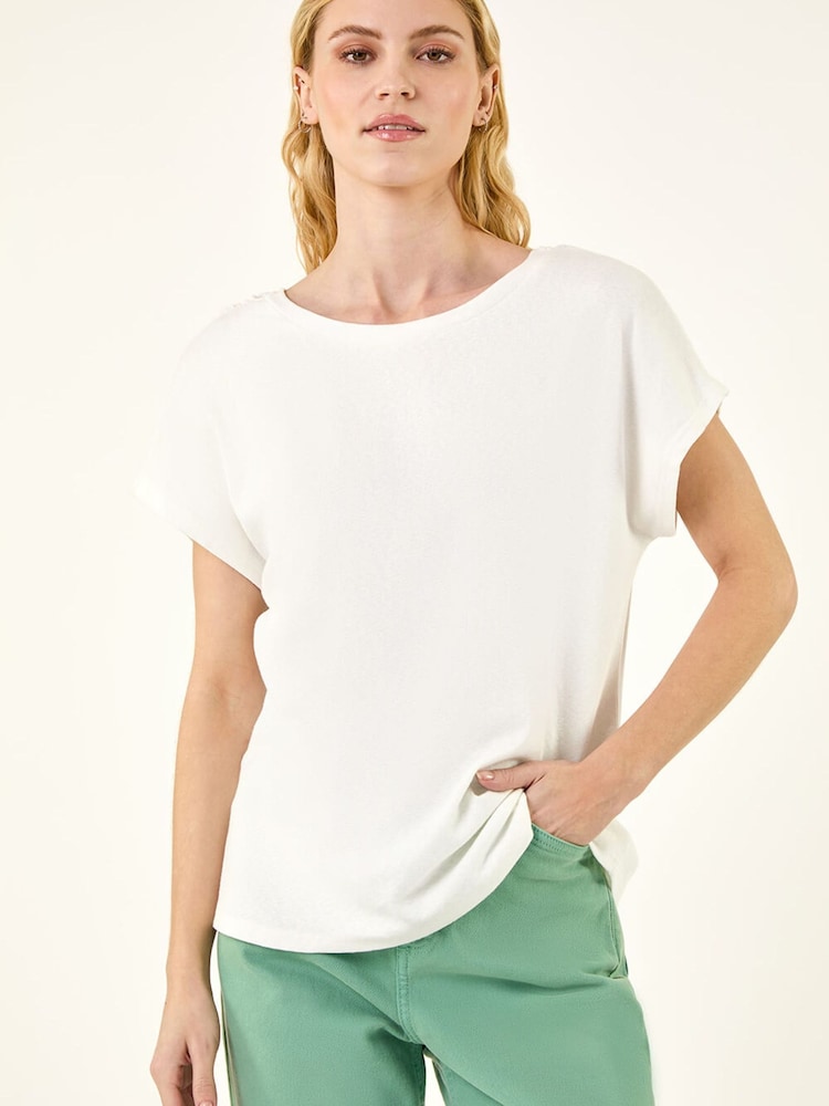 Roman White Lace Back Jersey Stretch Top - Image 2 of 5 Roman White Lace Back Jersey Stretch Top - Image 2 of 5