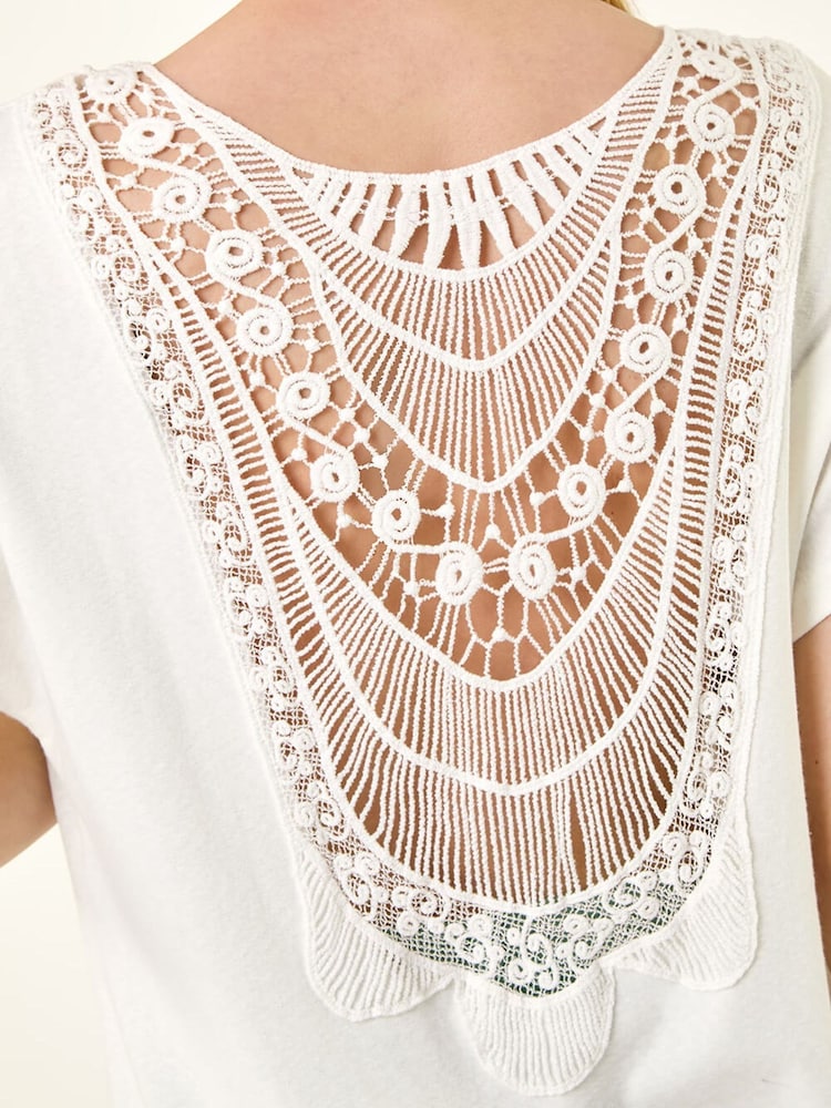 Roman White Lace Back Jersey Stretch Top - Image 5 of 5 Roman White Lace Back Jersey Stretch Top - Image 5 of 5